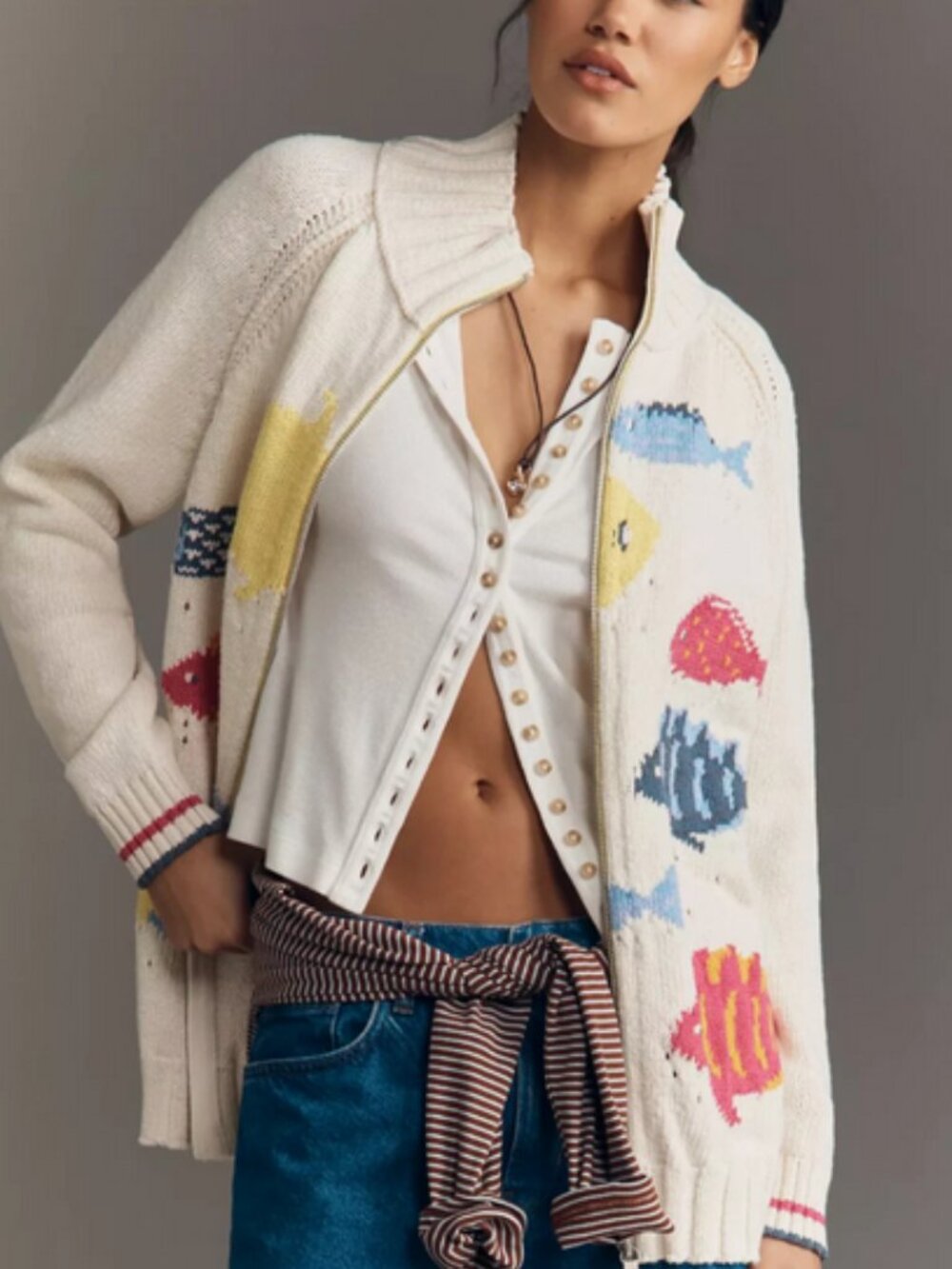 Anthropologie Pilcro Fish Icon Zip-Up Sweater Cardigan Size S NWT Small - Picture 5 of 6